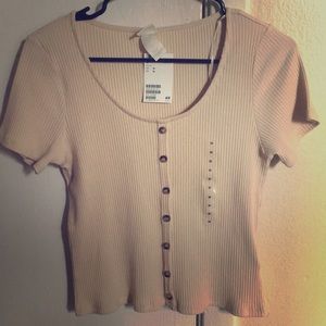 H&M Ribbed-Style Tan Short-Sleeved Shirt